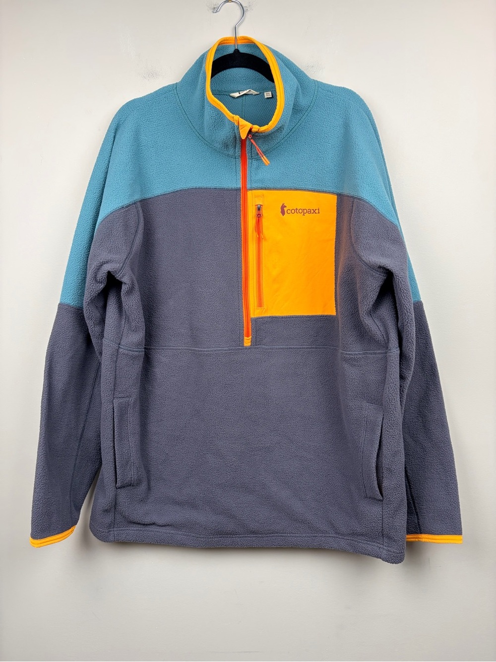 Cotopaxi Fleece Pullover XL Blue Gray Orange Colorblock 1/2 Zip Jacket Unisex